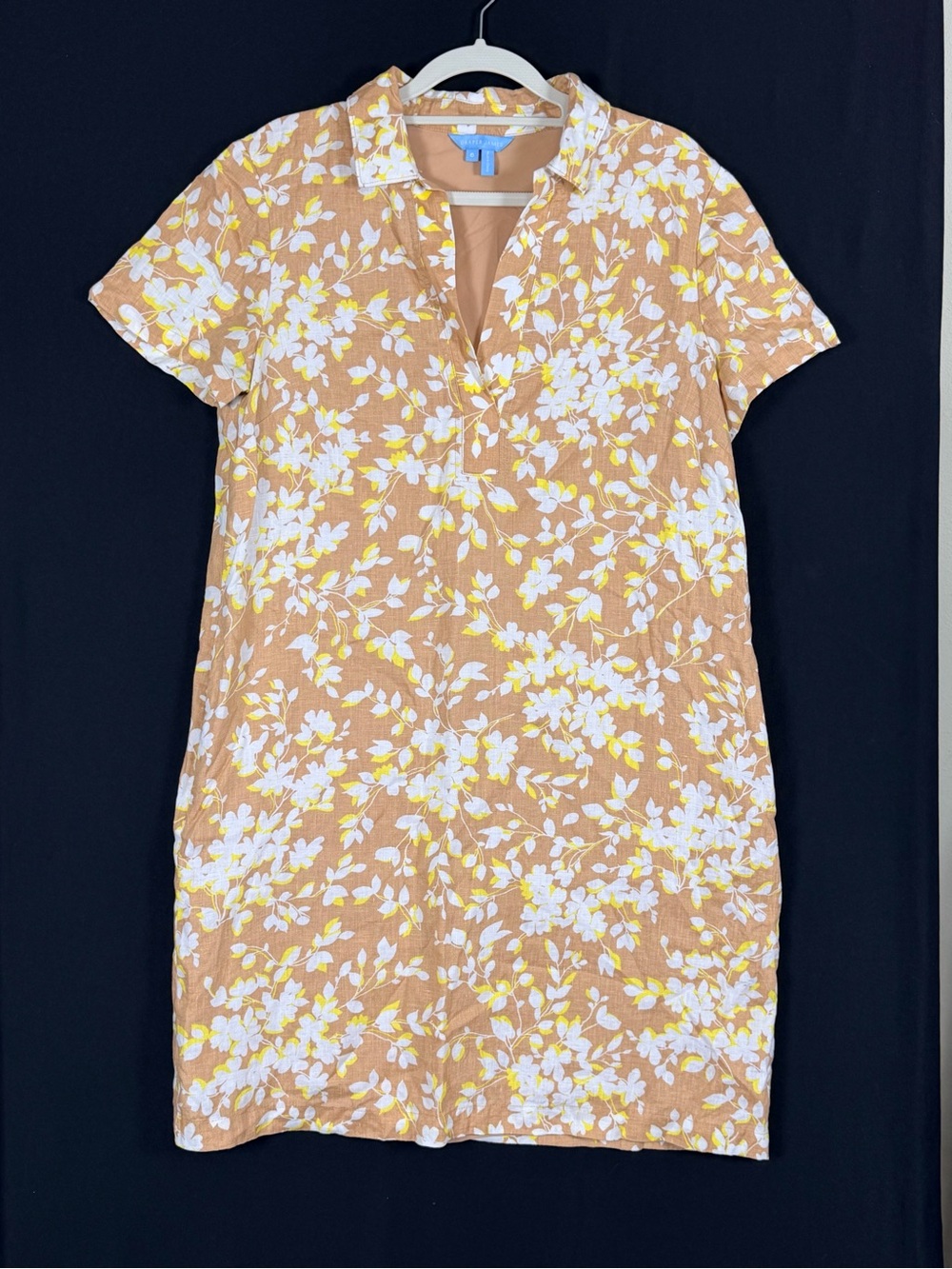 Draper James Dress 6 Midi Linen Fall Time Floral Lined V-Neck Pockets Brown